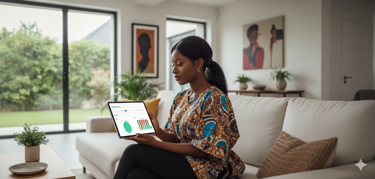 Person using MST Energy dashboard on a tablet in a modern home